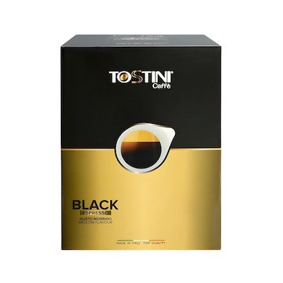 Tostini Italian coffee beans and espresso pods displayed